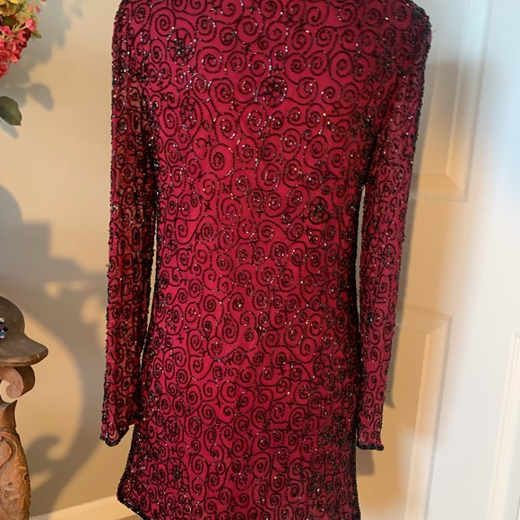 Stunning Beaded Raspberry Tunic w/Slits - Picture 4 of 5